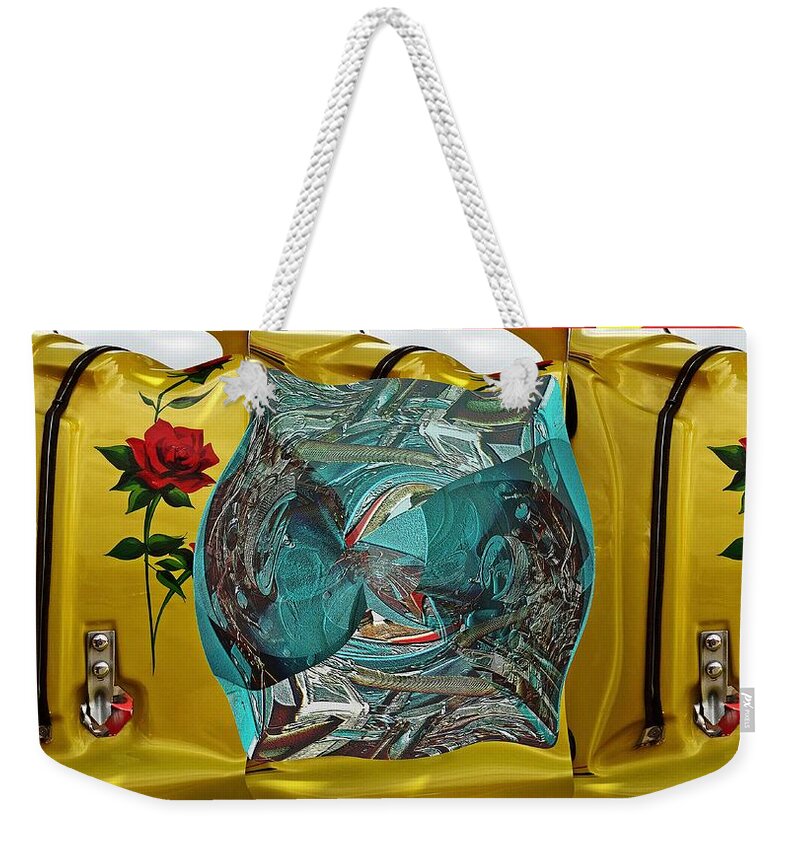 Car Weekender Tote Bag featuring the digital art Old truck engine box and little planet as art by Karl Rose