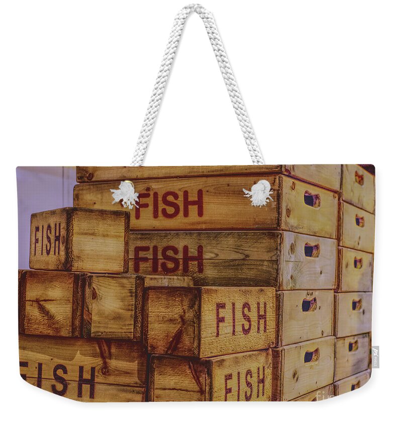 Fish Weekender Tote Bag featuring the photograph Old wooden fish transport boxes by Pics By Tony