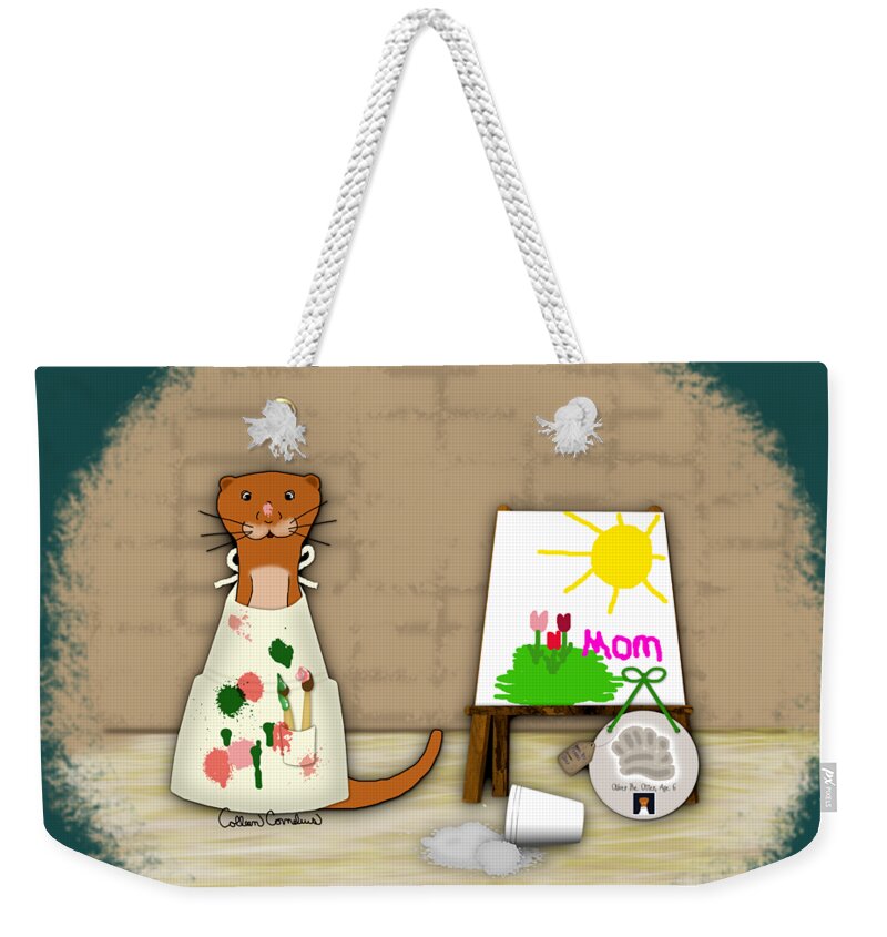 Mothers Day Weekender Tote Bag featuring the photograph Oliver The Otter Makes Mom a Gift by Colleen Cornelius