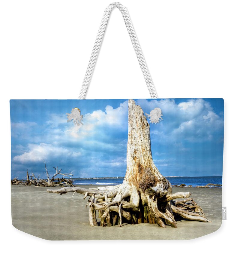 Clouds Weekender Tote Bag featuring the photograph On Driftwood Beach at Low Tide by Debra and Dave Vanderlaan