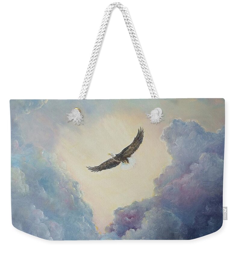 Eagles Weekender Tote Bag featuring the painting On Eagles' Wings by ML McCormick