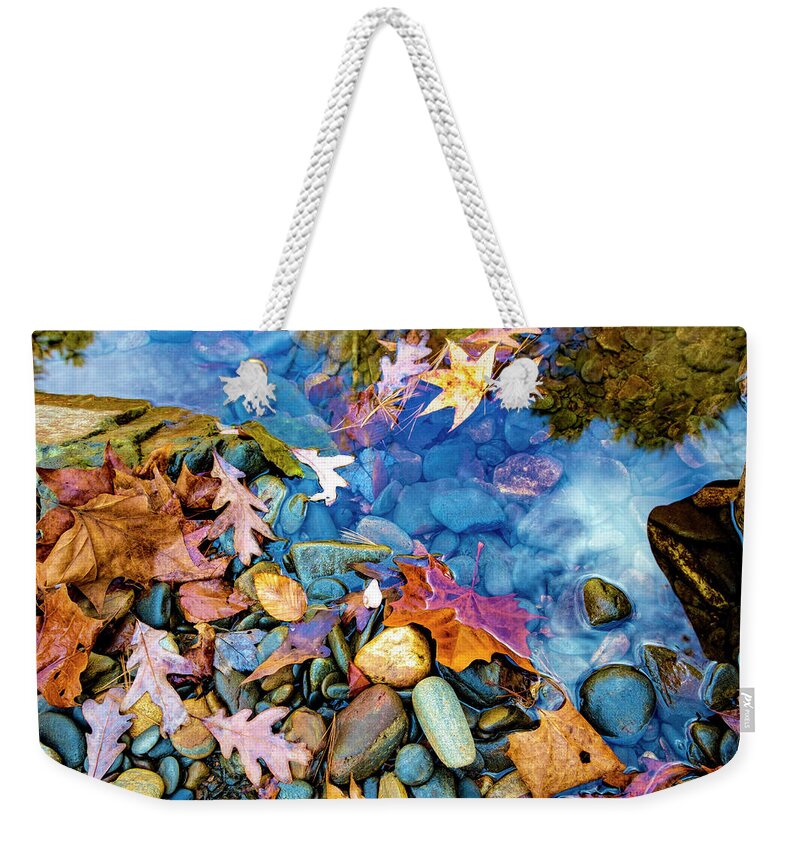 Fall Weekender Tote Bag featuring the photograph On the Edge of the Stream by Debra and Dave Vanderlaan