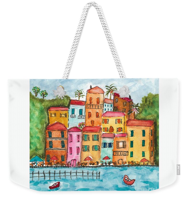 Water Weekender Tote Bag featuring the painting On The Front by Loretta Coca