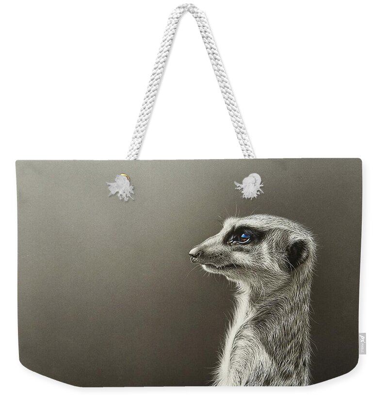 Meerkat Weekender Tote Bag featuring the mixed media On the look-out by Elena Kolotusha