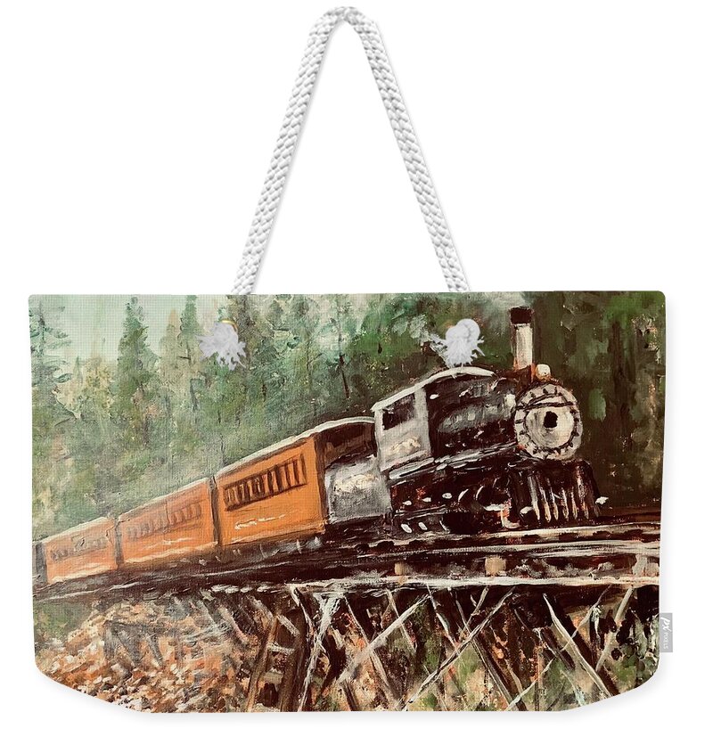 Railroad Weekender Tote Bag featuring the painting On The Old Railroad by Larry Whitler