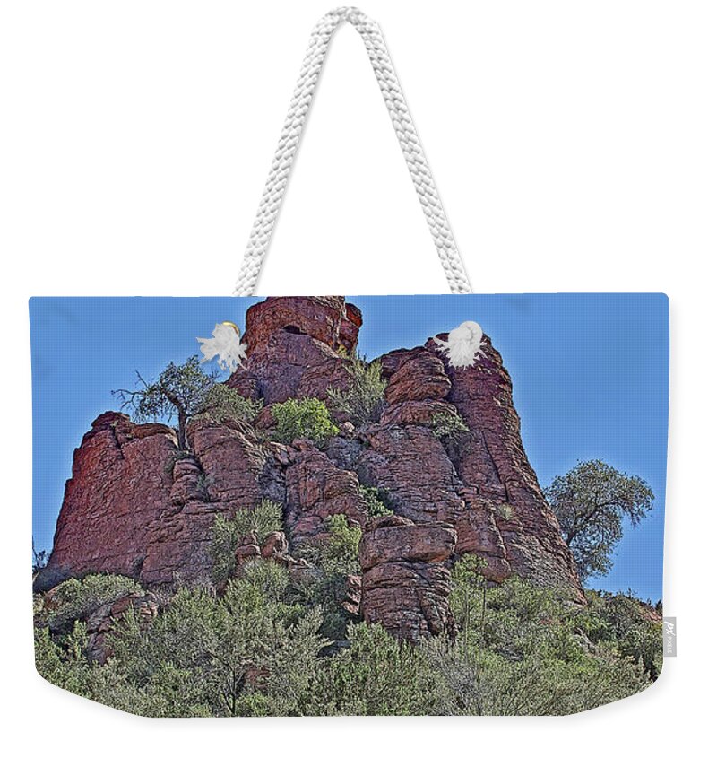 On The Ridge Of Weekender Tote Bag featuring the digital art On The Ridge Of Devils Canyon Arizona by Tom Janca