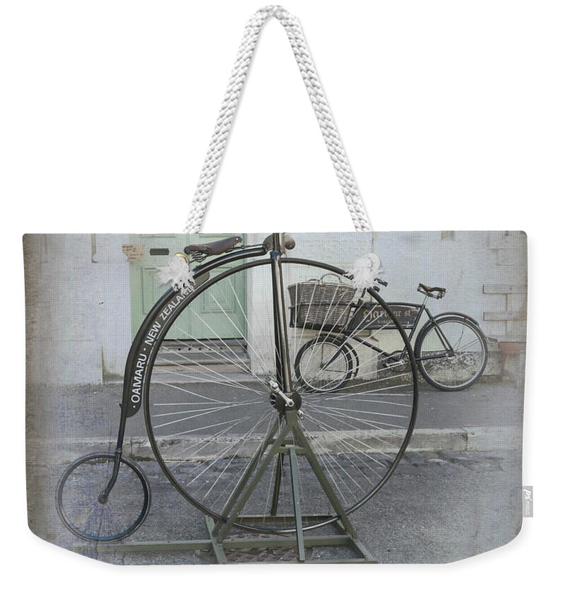 The First High Bicycle Or Weekender Tote Bag featuring the photograph On Your Bike by Elaine Teague