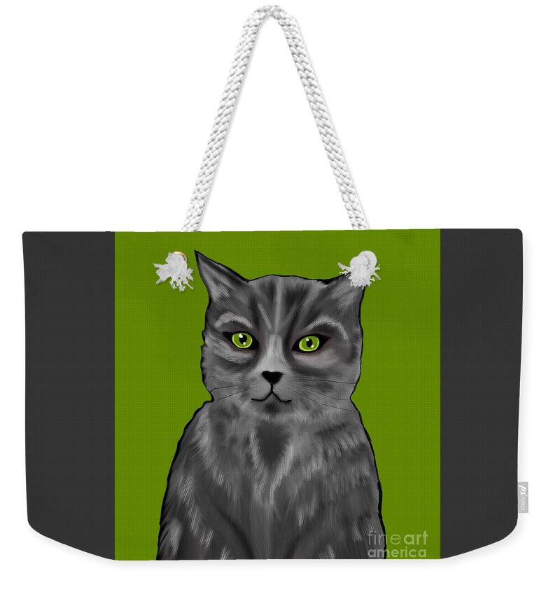 Cute Pussycat Weekender Tote Bag featuring the digital art One cute cat painting by Elaine Rose Hayward