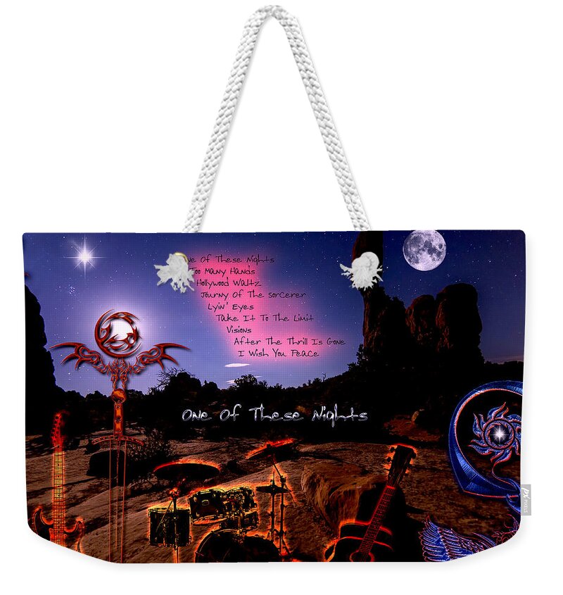 One Of These Nights Weekender Tote Bag featuring the digital art One Of These Nights by Michael Damiani