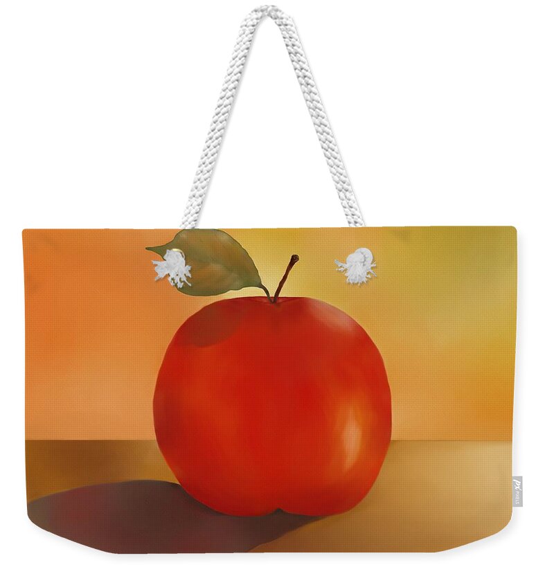 One Red Apple Weekender Tote Bag featuring the digital art One Red Apple by Yvonne Johnstone