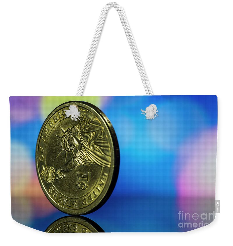 New Weekender Tote Bag featuring the photograph One US Dollar Coin Liberty Macro by Pablo Avanzini