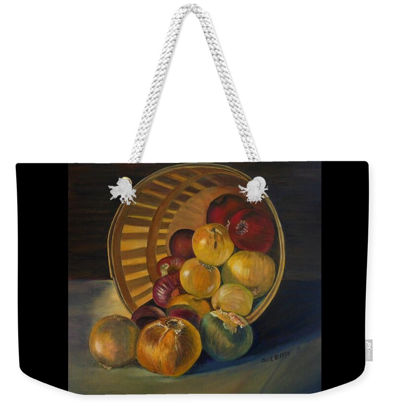 Basket Of Onions Weekender Tote Bag featuring the painting Onion Harvest by Julie Brugh Riffey