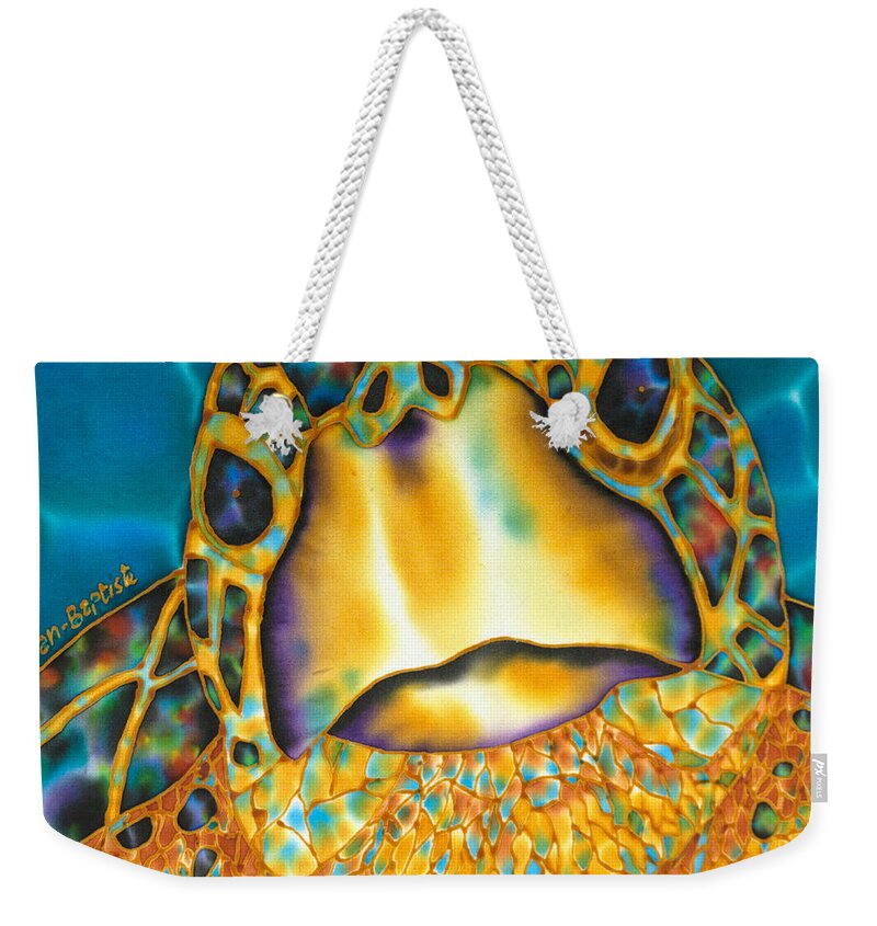 Sea Turtle Weekender Tote Bag featuring the painting Opal Sea Turtle Head by Daniel Jean-Baptiste