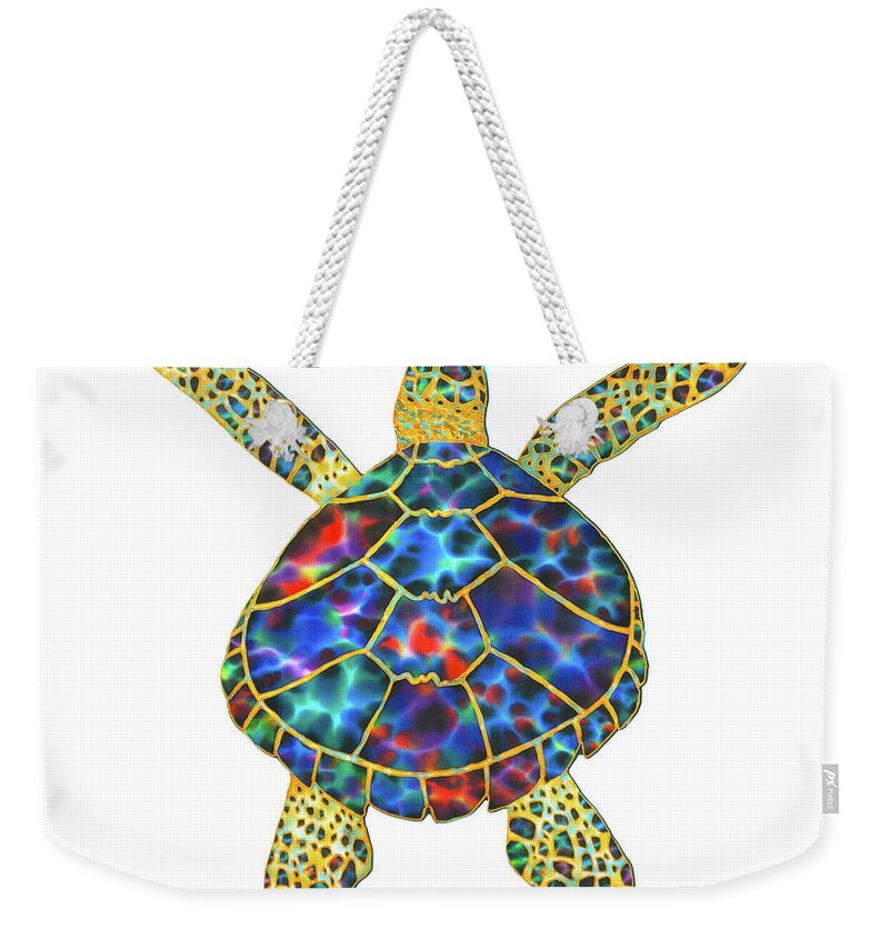  Weekender Tote Bag featuring the painting Opal Sea Turtle white background by Daniel Jean-Baptiste