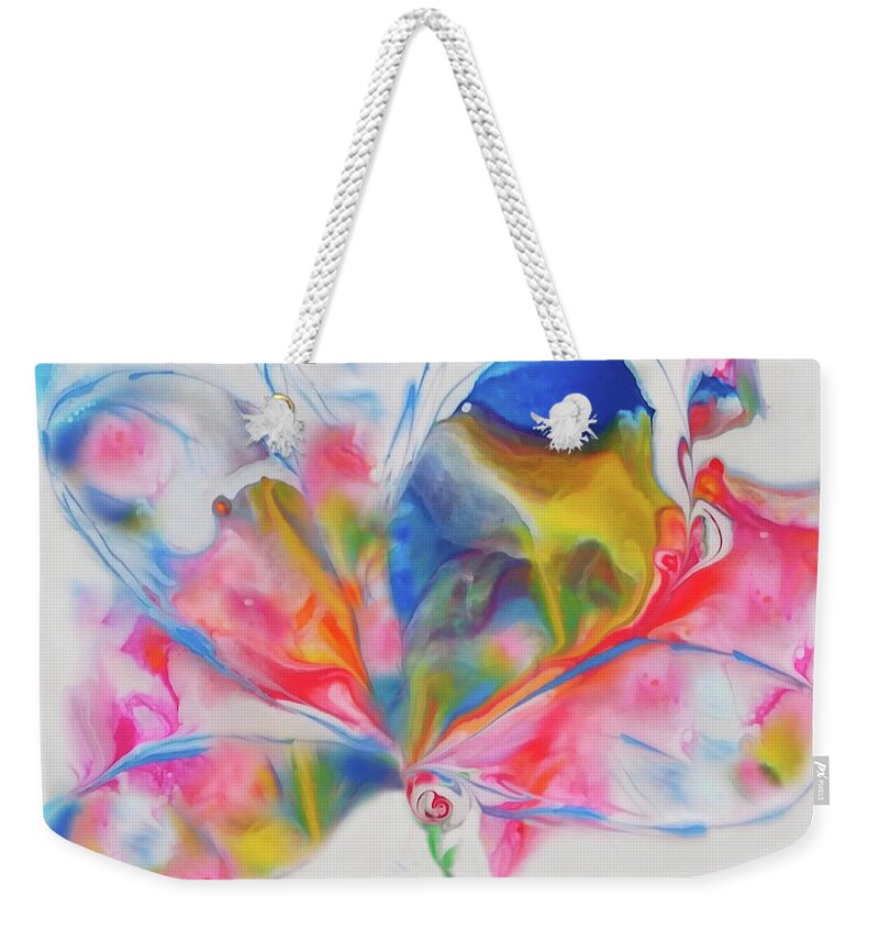 Colorful Weekender Tote Bag featuring the painting Opening To Love by Deborah Erlandson
