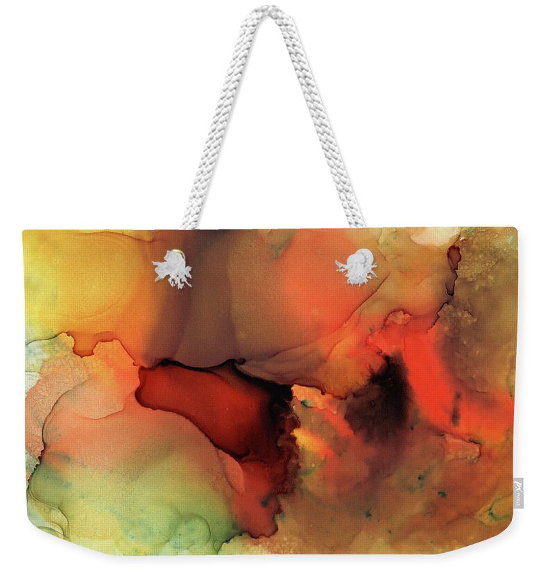 Abstract Weekender Tote Bag featuring the painting Orange Brown Abstract 59 by Lucie Dumas