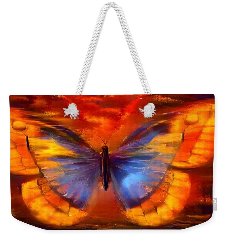 Digital Weekender Tote Bag featuring the digital art Orange Butterfly by Beverly Read