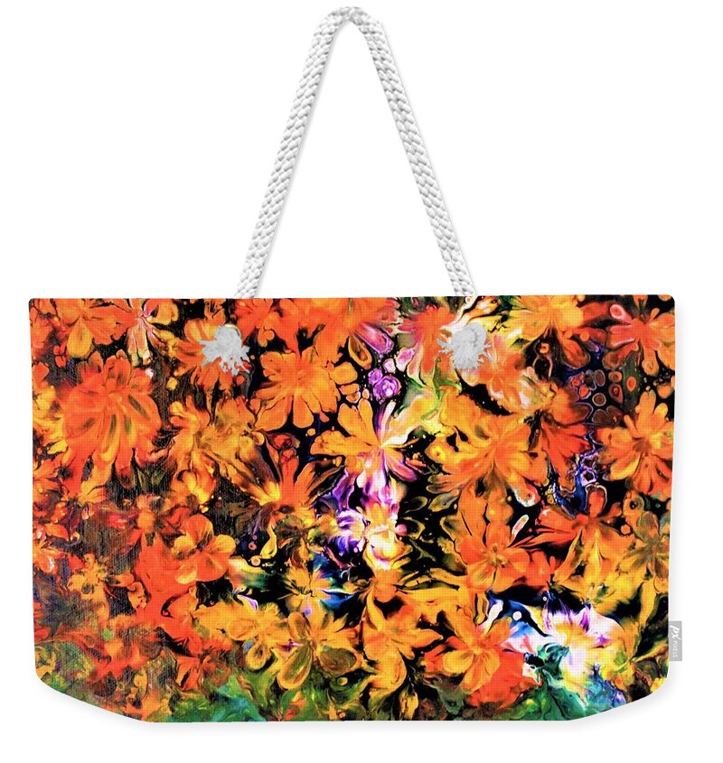  Wall Art Flowers Art Acrylic Painting Original Art Picture Wall Art Painting Art For The Living Room Office Decor Gift Idea Orange Flowers Home Décor Weekender Tote Bag featuring the painting Orange Flowers by Tanya Harr