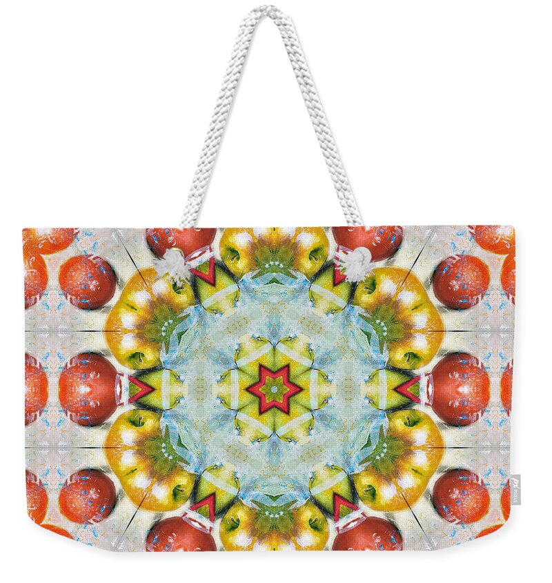 Appel Weekender Tote Bag featuring the digital art Orange Fruit - Kaleidoscope by Themayart