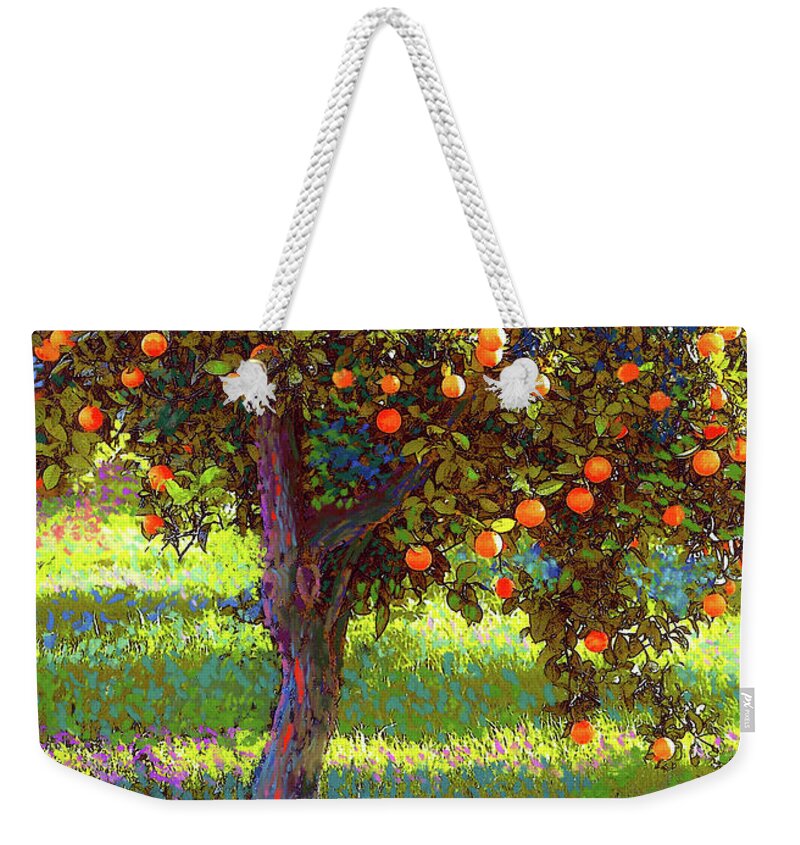 Landscape Weekender Tote Bag featuring the painting Orange Fruit Tree by Jane Small
