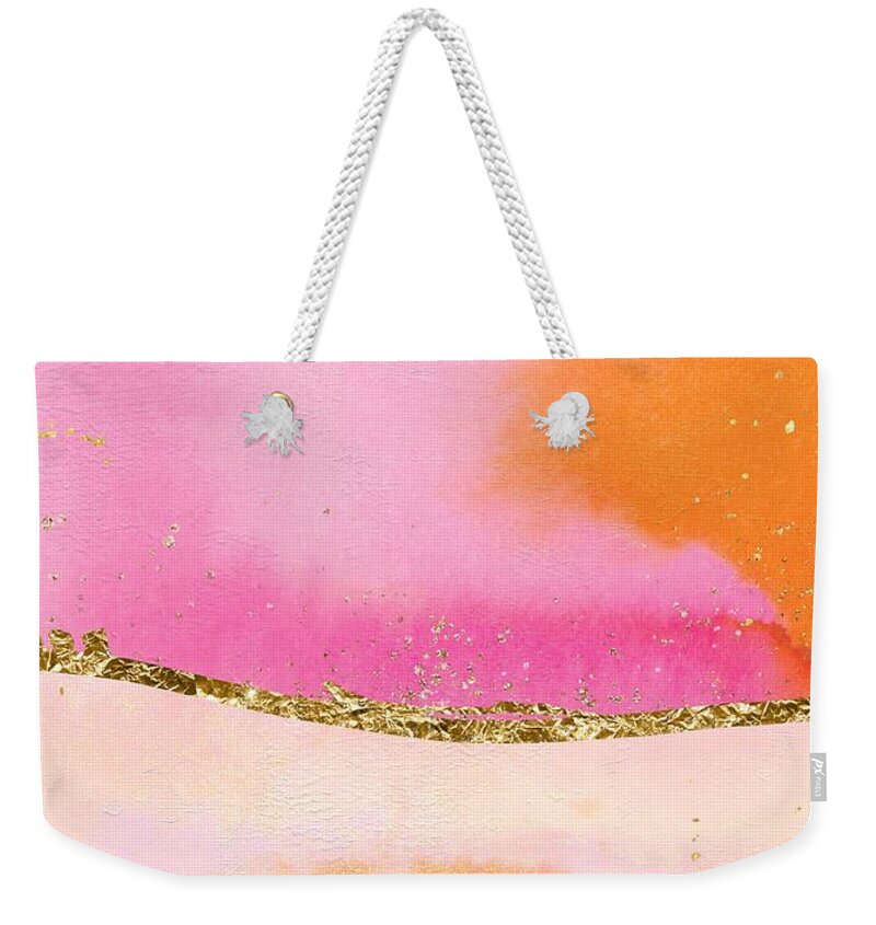 Orange Weekender Tote Bag featuring the painting Orange, Gold And Pink by Modern Art