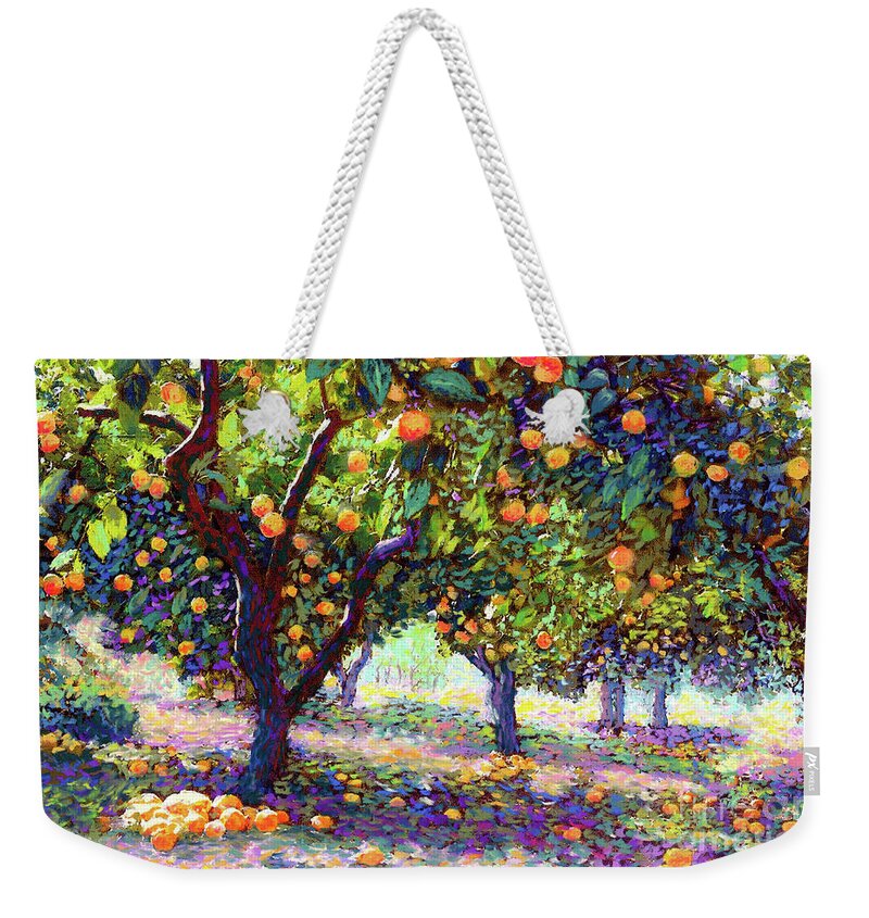 Landscape Weekender Tote Bag featuring the painting Orange Grove of Citrus Fruit Trees by Jane Small