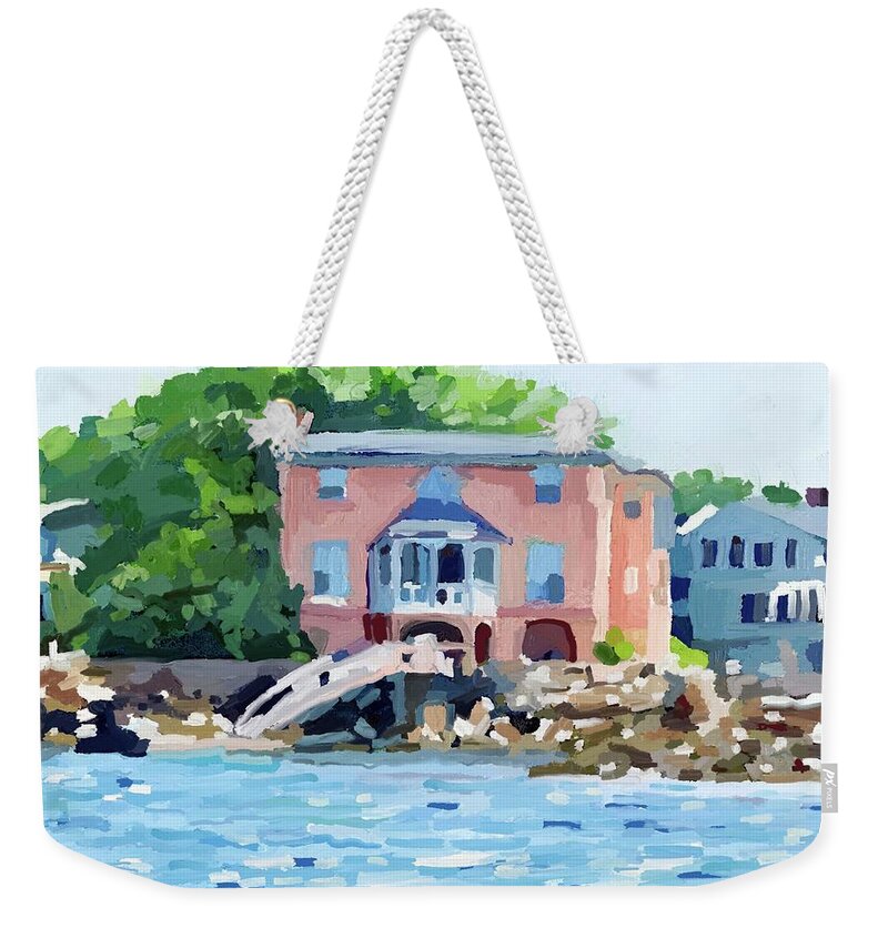Rocky Neck Weekender Tote Bag featuring the painting Orange House Rocky Neck by Melissa Abbott