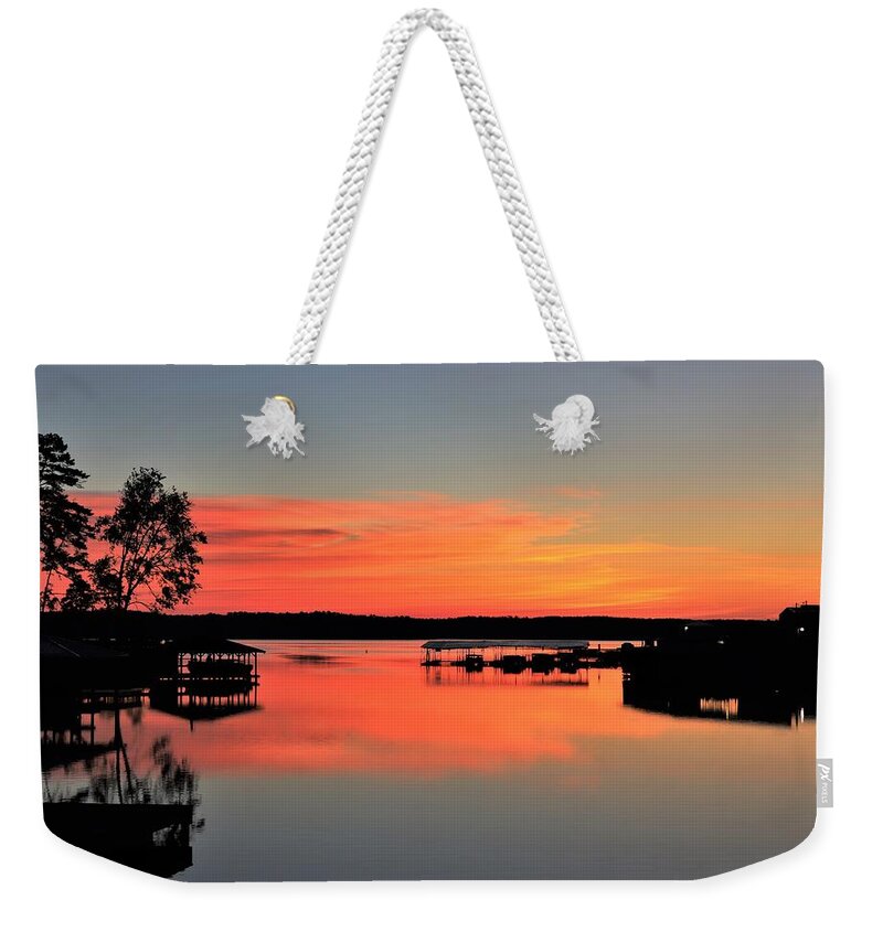 Morning Weekender Tote Bag featuring the photograph Orange Lava Lake Cove Morning by Ed Williams