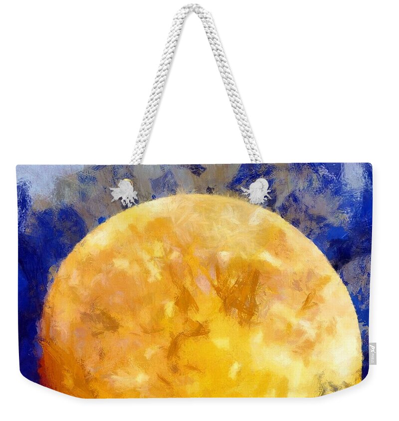 Moon Weekender Tote Bag featuring the mixed media Orange Moon by Christopher Reed