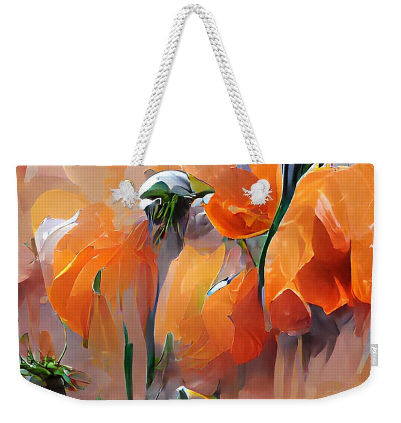 Orange Weekender Tote Bag featuring the digital art Orange Poppies by Bonny Puckett