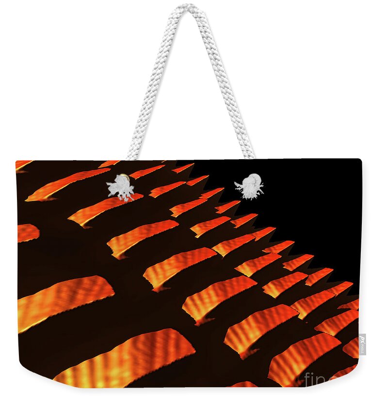 Scales Weekender Tote Bag featuring the digital art Orange Reptile Scales by Phil Perkins
