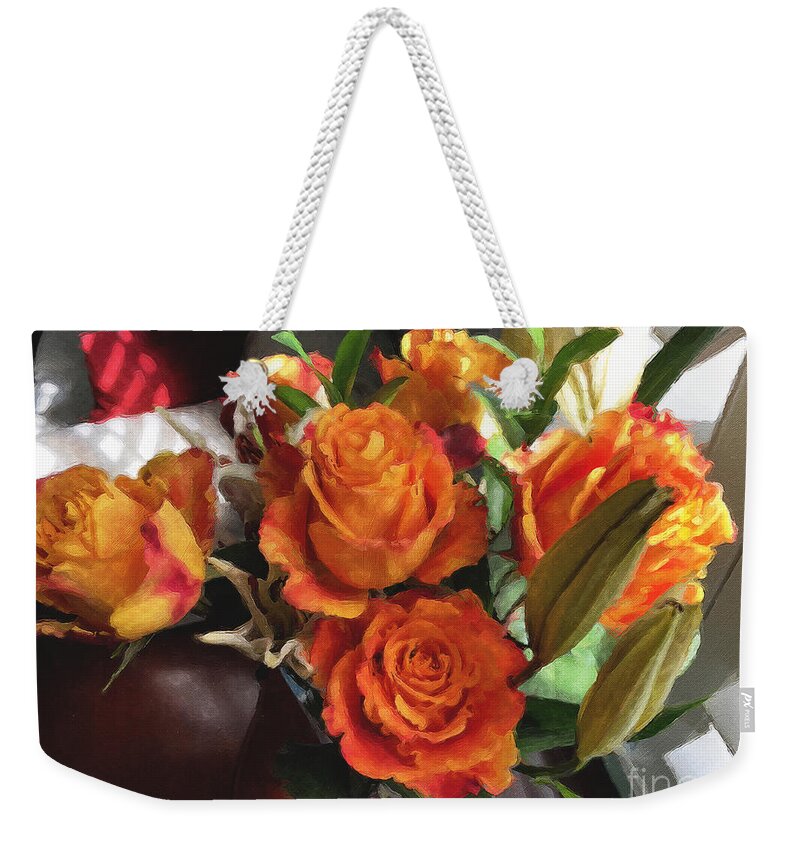 Flowers Weekender Tote Bag featuring the photograph Orange Roses by Brian Watt