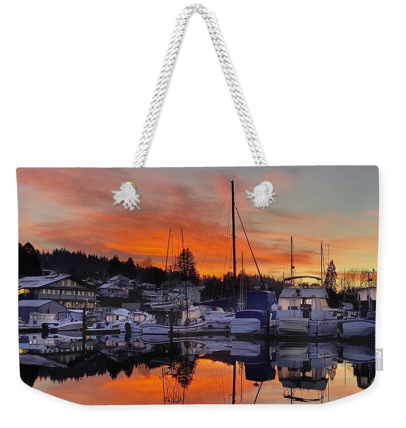 Sunrise Weekender Tote Bag featuring the photograph Orange Sky - Poulsbo Sunrise #2 by Jerry Abbott