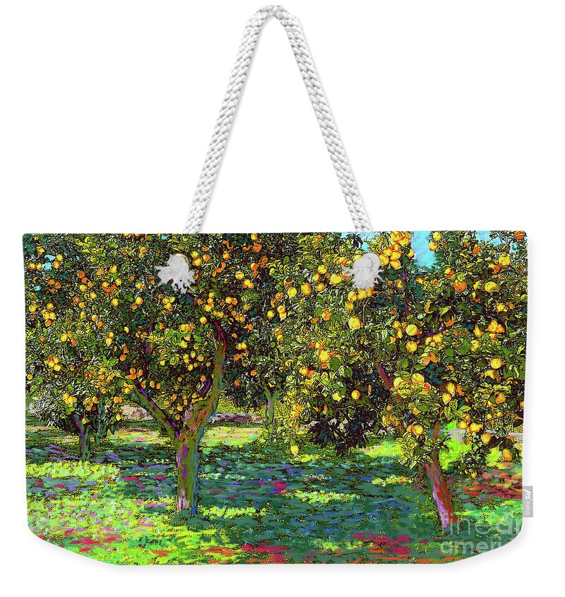 Landscape Weekender Tote Bag featuring the painting Orchard of Lemon Trees by Jane Small