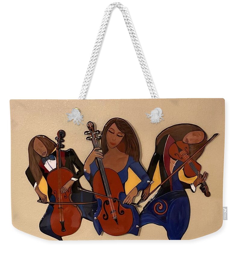 Music Weekender Tote Bag featuring the mixed media Orchestral Trio by Bill Manson