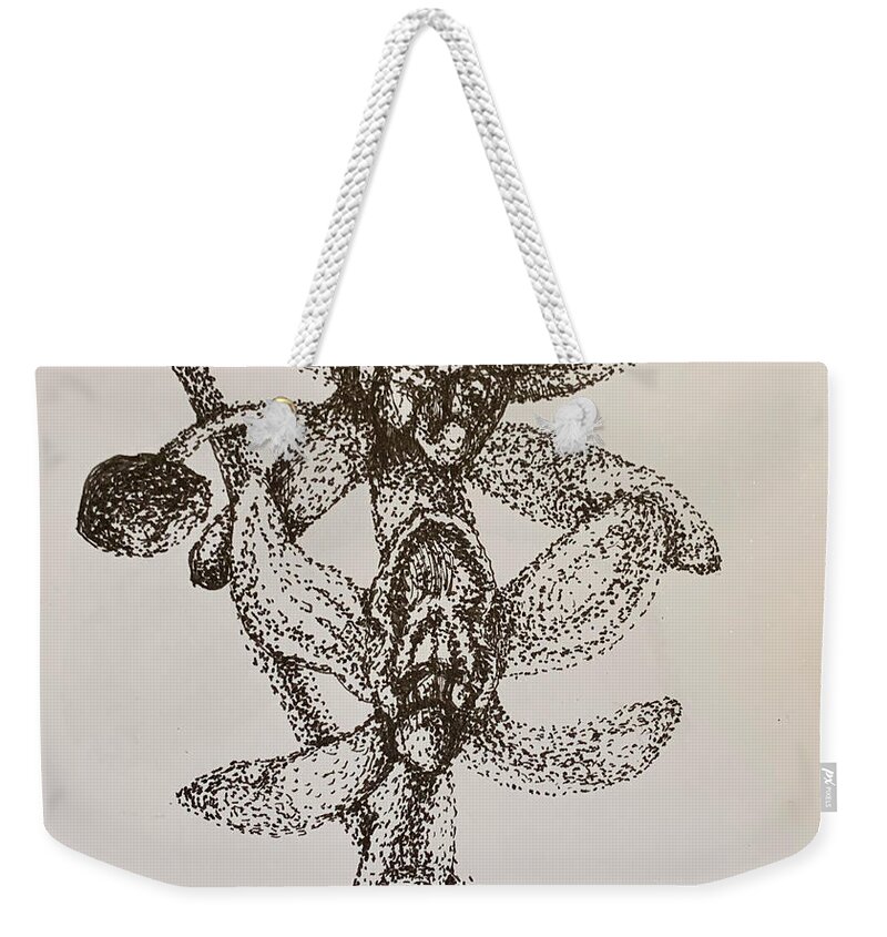 Points Weekender Tote Bag featuring the drawing Orchid by Franci Hepburn