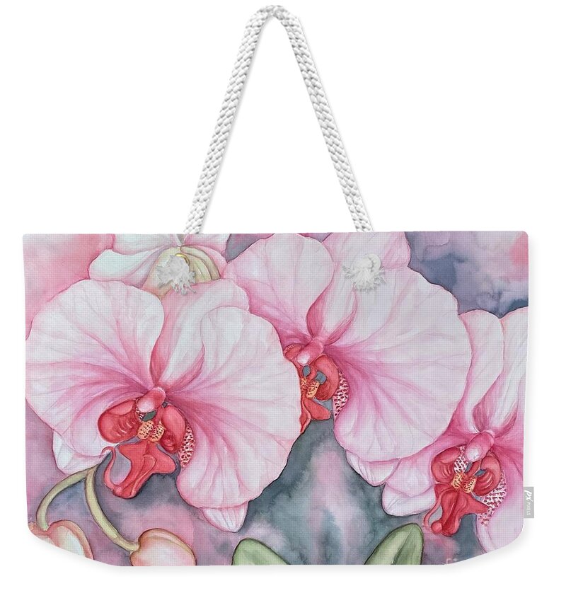 Orchids Weekender Tote Bag featuring the painting Orchids, middle of winter by Inese Poga