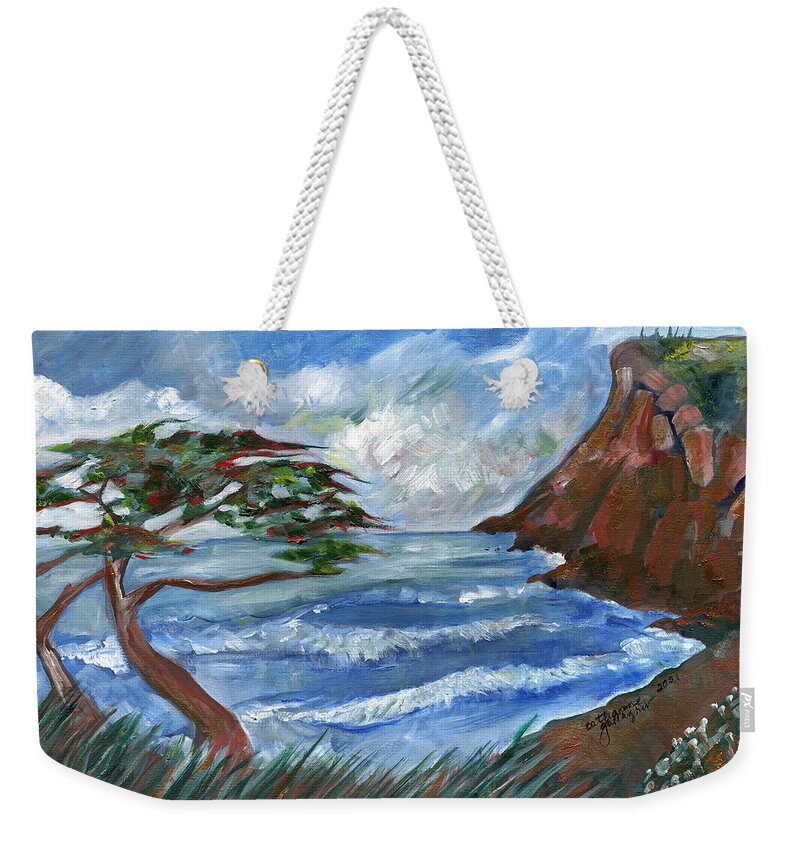Landscape Weekender Tote Bag featuring the painting Otter Crest - Oregon Coast by Catharine Gallagher