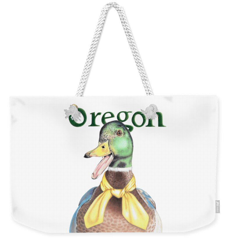 Oregon Weekender Tote Bag featuring the drawing Oregon Duck with Transparent Background by Karrie J Butler