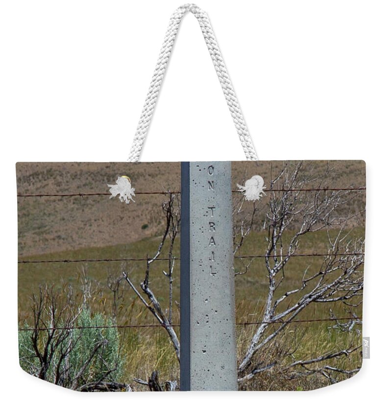 Oregon Trail Weekender Tote Bag featuring the photograph Oregon Trail Marker by Dart Humeston