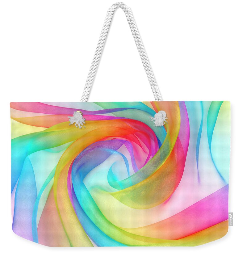 Organza Weekender Tote Bag featuring the photograph Organza Fabric In Rainbow Color by Severija Kirilovaite