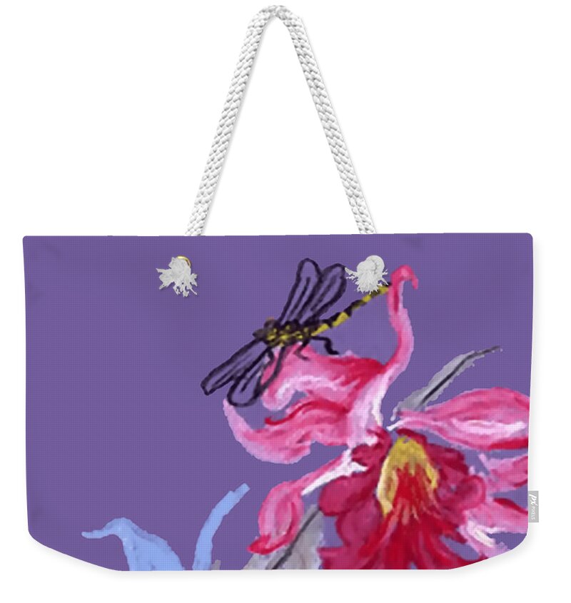 Flower Weekender Tote Bag featuring the painting Oriental Flower Series Purple by Vallee Johnson