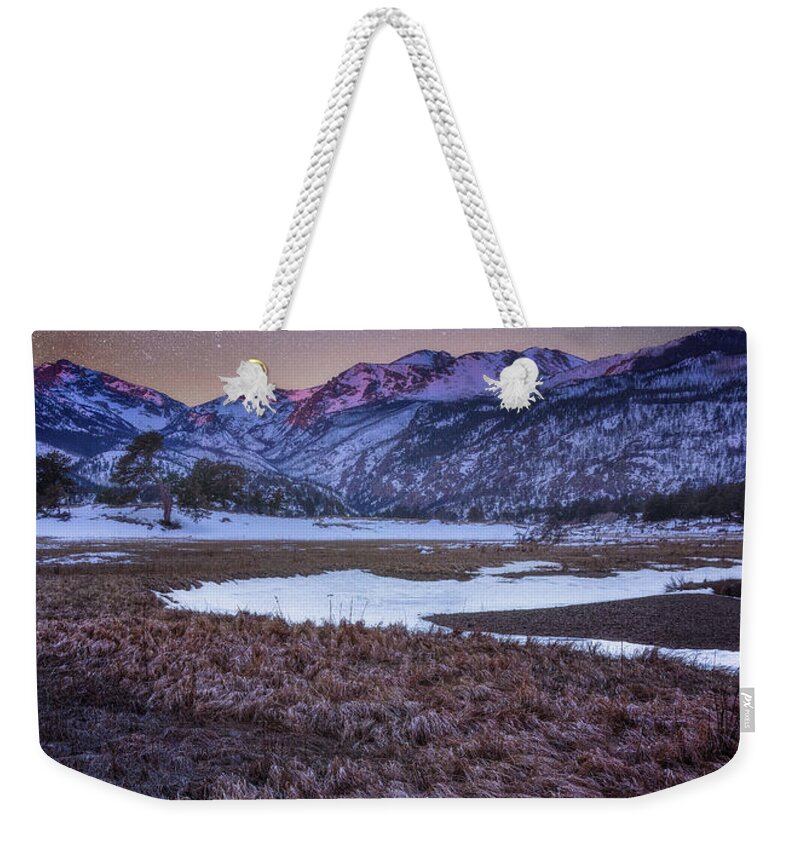 Rocky Mountains Weekender Tote Bag featuring the photograph Orion over Moraine Park by Darren White