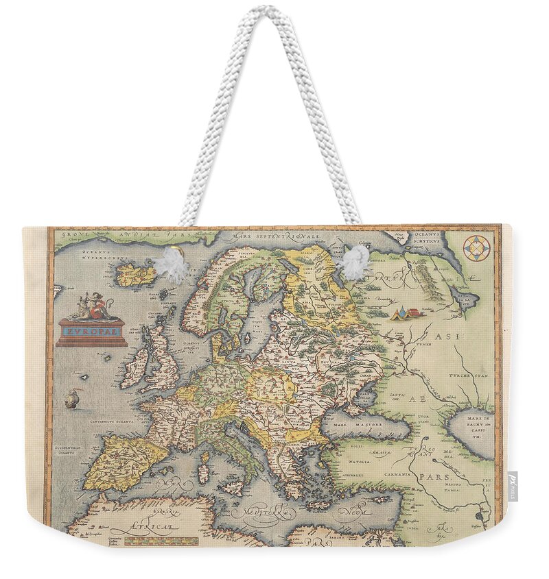 Map Weekender Tote Bag featuring the painting ORTELIUS Europae by MotionAge Designs