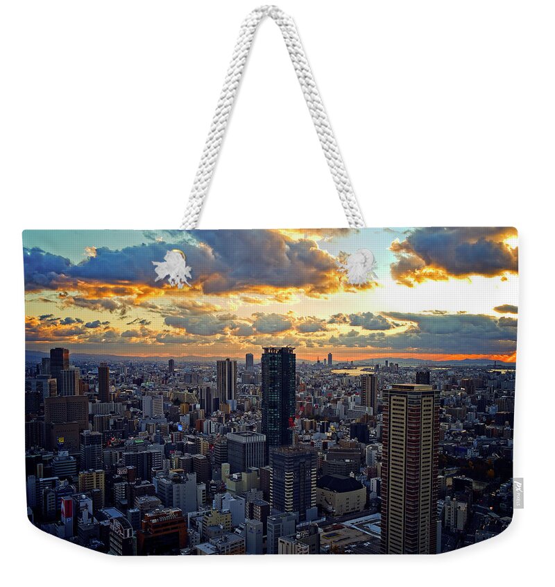 City Weekender Tote Bag featuring the photograph Osaka Evening by Wayne Sherriff