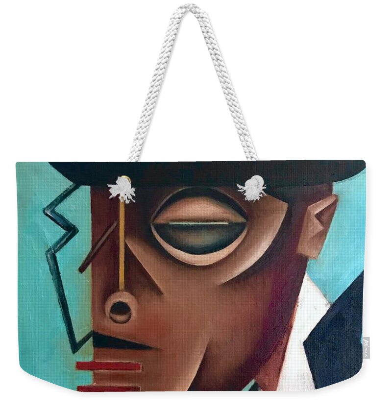 Jazz Weekender Tote Bag featuring the painting Osby/ Jazz- Last Hat of Mr. Gutterman by Martel Chapman