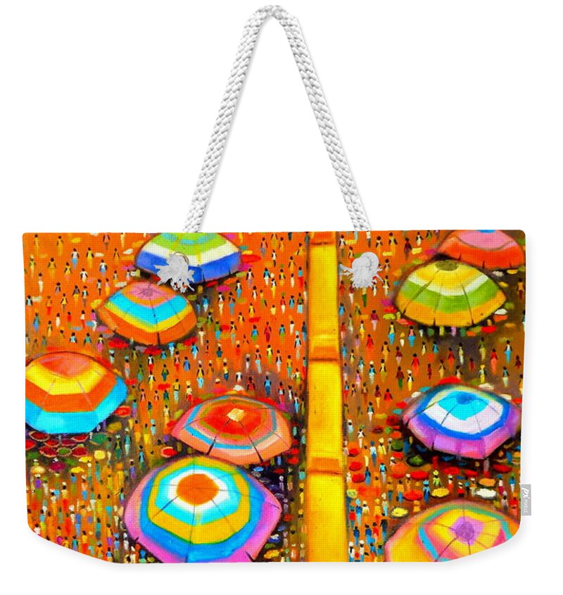 Yellow Weekender Tote Bag featuring the painting Oshodi market Lagos by Olaoluwa Smith