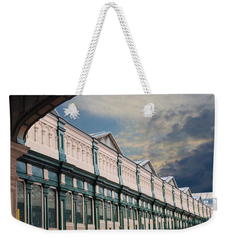 Architecture Weekender Tote Bag featuring the photograph Out of Edinburgh Station by Moira Law