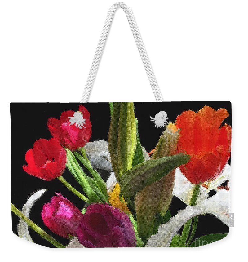 Tulips Weekender Tote Bag featuring the photograph Out of the Darkness...Light by Brian Watt
