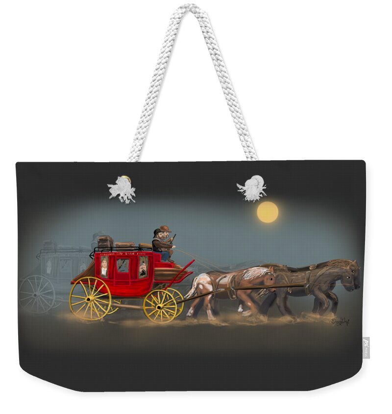 Stagecoach Weekender Tote Bag featuring the digital art Out of the West by Doug Gist